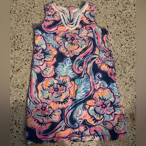 Lilly Pulitzer Mini Harper Shift Dress Girls XL Sleeveless Floral Cotton Blue